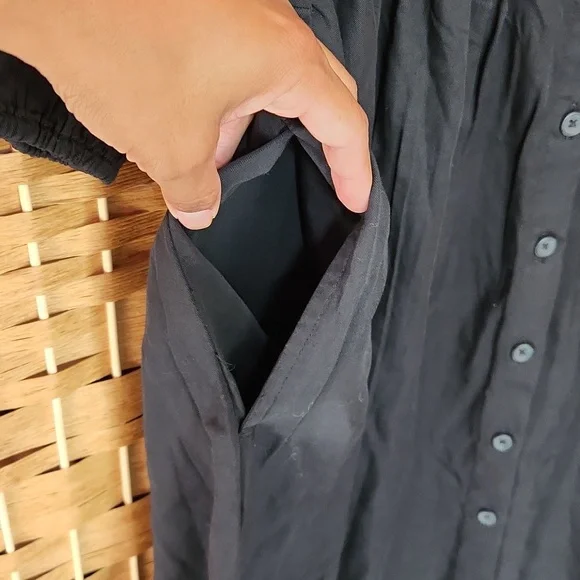 The Drop, Fall, Spring Black V-Neck Poplin, Prarie Shortsleeve Midi Dress Sz XXL - Picture 5 of 11